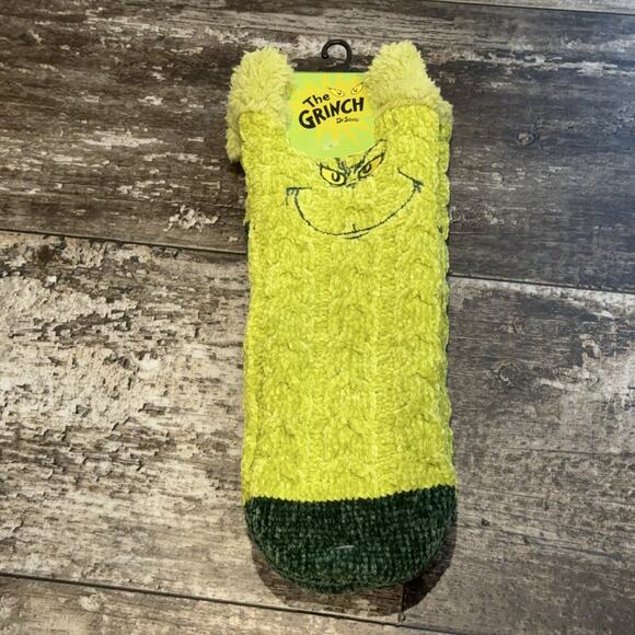 The Grinch Slipper Socks Womens Size 5-10 Fuzzy Cozy‎ Dr Seuss Bioworld Soft NWT - Picture 8 of 8